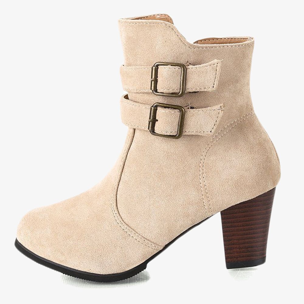 Plus Size Women Buckle High Heel Zipper Short Boots Plus Size Women Buckle High Heel Zipper Short Boots