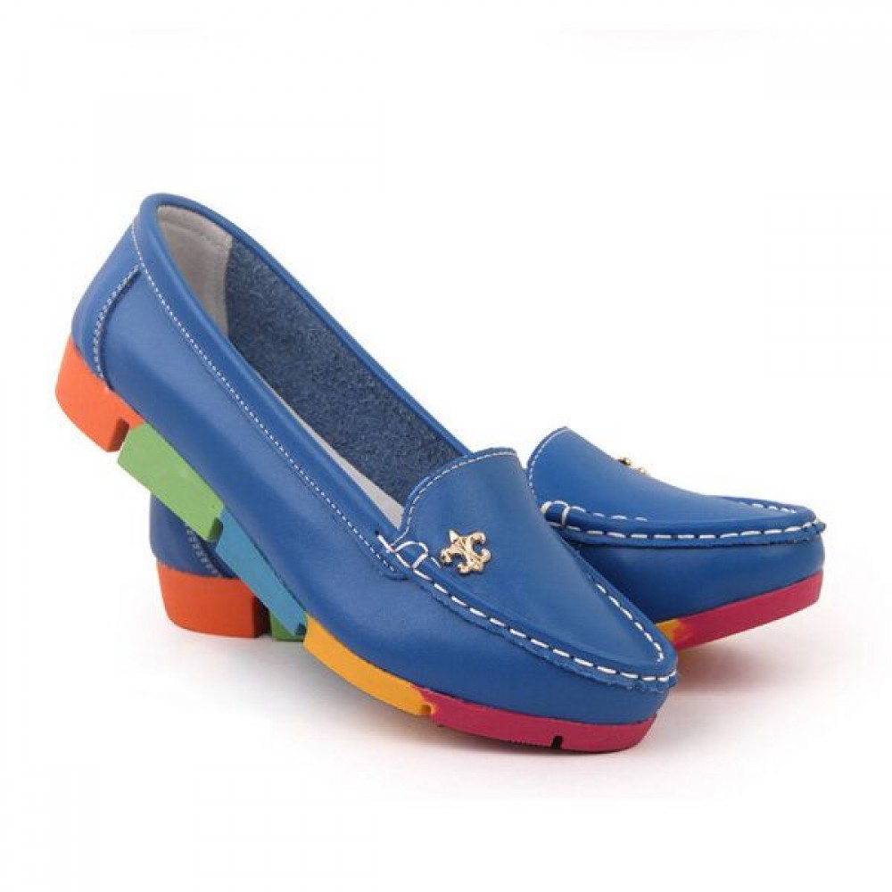 Rainbow Multi-Color Metal Flat Leather Soft Slip On Loafers Rainbow Multi-Color Metal Flat Leather Soft Slip On Loafers